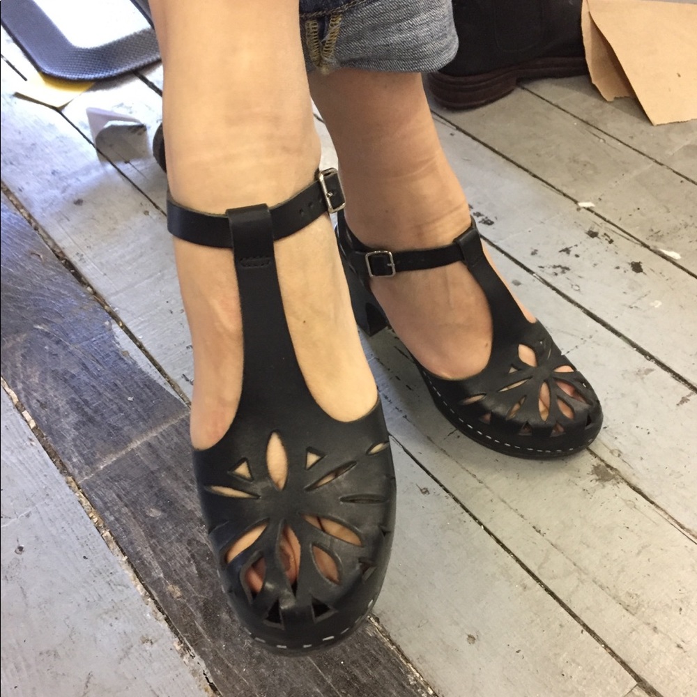 Swedish hasbeens t strap high heel clogs size 40